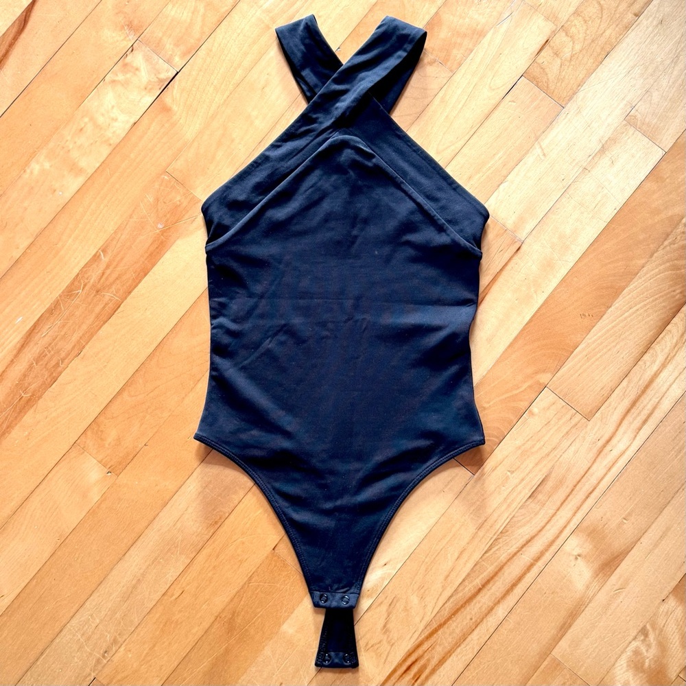 Aritzia Women's Black Cross-Strap Bodysuit